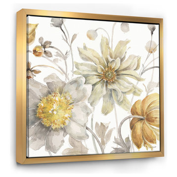 Designart Fields of Gold Watercolor Flower V Painting Print, Gold, 30x30