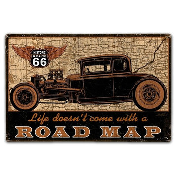 Road Map - Automobile, Vintage, Classic Metal Sign