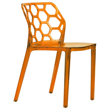 Leisuremod Dynamic HoneyComb Design Dining Chair, Transparent Orange