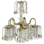 homeroots lighting - Two Tier Crystal and Brass Hanging Chandelier Light - A classy light piece, this Two Tier Crystal and Brass Hanging Chandelier Light will add style and brightness to any room of your home. The ceiling bracket is made of metal and has a brassy gold finish on it. The chain then attaches to the first tier of the chandelier which is smaller. There is a main crystal body with hanging crystals all around it. The main piece at the bottom has thick brass rods coming out of a central point which then hold up multiple strands of hanging crystals. This hanging chandelier will look great as an anchor in your bedroom, your living room, or even you dining area. 25" H x 19" W x 19" D