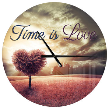 Time Is Love Pink Heart Tree Oversized Quote Metal Clock, 23"x23"