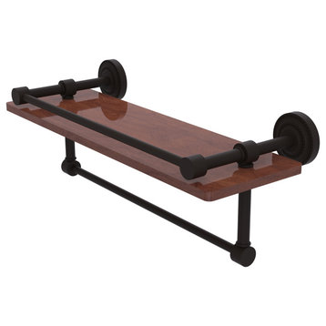 Dottingham 16" Wood Shelf with Gallery Rail and Towel Bar, Oil Rubbed Bronze