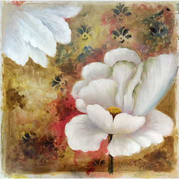 "White Flower I" Hand Painted Oil Canvas Artwork; Modern Art; Fine Art