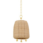 Mitzi - 1 Light Pendant, Aged Brass - Textural and on trend, this tightly woven natural wicker pendant takes a simple basket weave form and makes it special. Aged Brass accents at the bottom and chain detailing above draw visual interest and elevate the design in a way that feels unique. Available in two sizes to fill any space with a warm light and a natural feel, Elena is a great way to bring organics into the kitchen or breakfast nook.