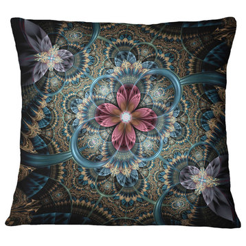 Dark Purple Fractal Flower Floral Throw Pillow, 18"x18"