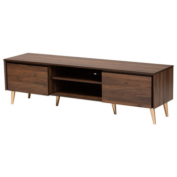 Noelene Mid-Century Walnut Brown and Gold Wood TV Stand