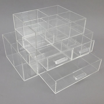 OnDisplay Amara 3 Drawer Tiered Acrylic Makeup/Jewelry Organizer - Luxe Clear C