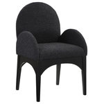 Meridian Furniture - Waldorf Chenille Upholstered Dining Chair, Black, Chenille, Natural Finish, Black, Arm Chair, Boucle Fabric, Black Finish - The Waldorf Boucle Fabric Dining Arm Chair exudes elegance and comfort. Crafted with solid ash wood, this dining chair boasts a sturdy and durable construction. The black finished legs provide a sleek and welcoming touch to the overall design. The plush black boucle fabric on the seat and backrest of the chair offers a soft and cozy seating experience, making it an ideal choice for long dinner conversations with family and friends.