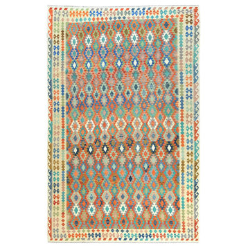 Colorful, Hand Woven Afghan Kilim Organic Wool Oversized Rug, 10'4"x16'1"