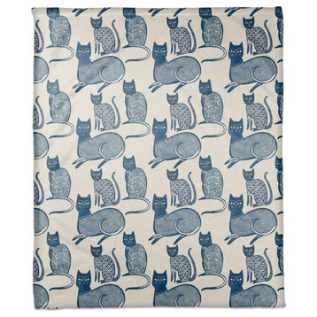 Blue Cat Pattern 50"x60" Coral Fleece Blanket
