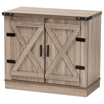 Wayne Modern Farmhouse Oak Brown Finished Wood 2-Door Shoe Storage Cabinet