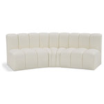 Meridian Furniture - Arc Vegan Leather Upholstered 3-Pc. U-Shaped Modular Sectional, Cream - Unleash modern opulence with the Arc Vegan Leather 3pc. Sectional. Crafted for the modern connoisseur, this Sectional injects an air of refined luxury into any space. Its sleek silhouette, upholstered in supple cream vegan leather, exudes timeless sophistication while the deep channel tufting adds textural intrigue, further elevating the chair's visual appeal. The modular design makes it a versatile chameleon, effortlessly adapting to your evolving needs and preferences. Whether you envision it gracing a chic living room corner, basking in the glow of a bedroom window, or adding a touch of drama to a home office, the Arc seamlessly complements your unique interior aesthetic.