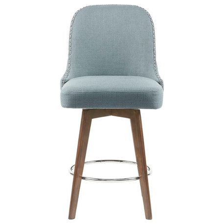 Madison Park Armless Swivel Counter Stool Square Height Bar Stool, Blue