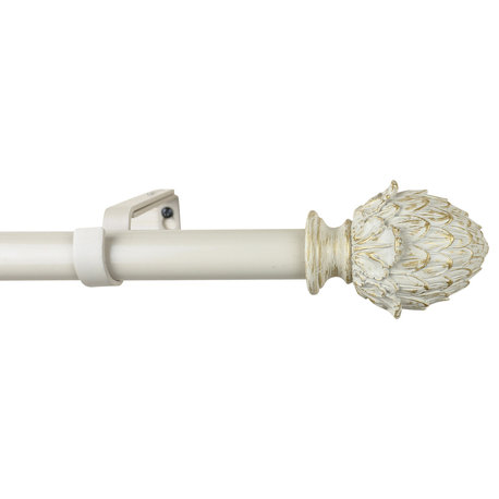 1" Diameter Artichoke Curtain Rod, 28"-48", Gilded French White