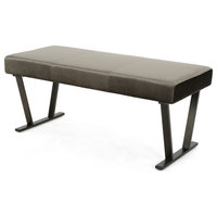 Hedy Modern Velvet Bench With Brushed Brass Metal Legs, Gray