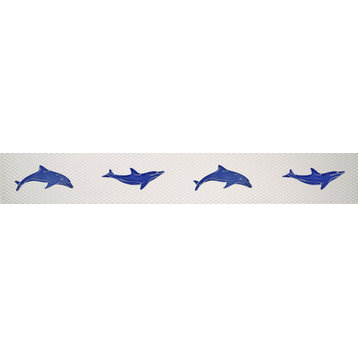 Dolphins Step Markers Ceramic Swimming Pool Mosaic 3"x24", Blue