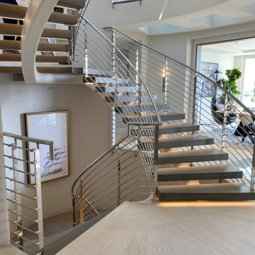 Ocean Blvd – Custom Stainless Steel Cable & Curved Stair Railing Systems, Corona