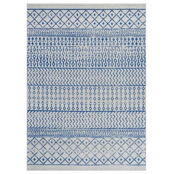 Bohemian Area Rug, Moroccan Geometric Pattern, Gray-Blue/6'7" X 9'