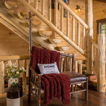Half Log Handcrafted Stair System - Rustic Mountain Retreat