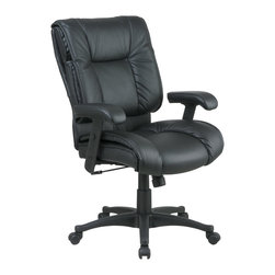 Black Deluxe Mid Back Executive Leather Office Chair - Office Chairs