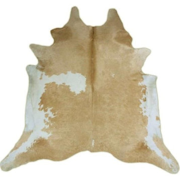 Light Brown and White Cowhide Rug, 84"x84"