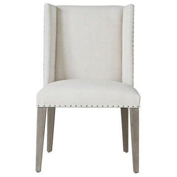 Modern Tyndall Upholstered Dining Chair with Nailheads Set of Two in Flint Gray