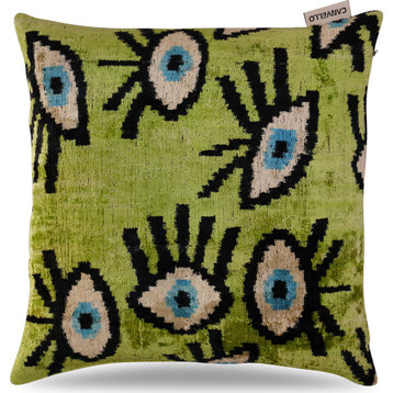 Canvello Luxury Green Smoke Olive Evil Eye Pillow for Couch 16x16 inch
