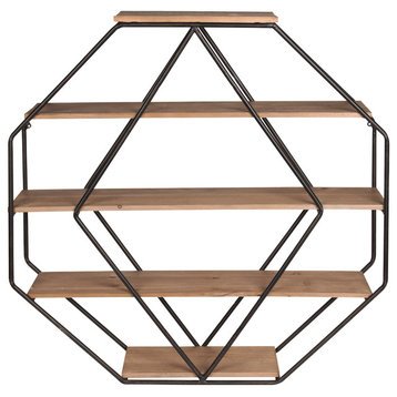 Kate and Laurel Lintz Wood Octagon Floating Wall Shelves