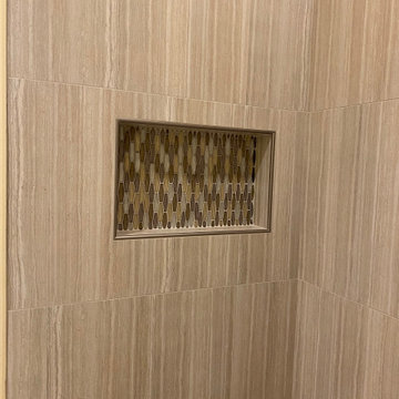 MASTER BATHROOM - Tub-To-Shower 12" x 24" Gray Porcelain Tile Vertically Aligned
