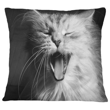 Yawning White Cat Animal Throw Pillow, 18"x18"