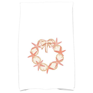 SS Wreath Holiday Geometric Print Kitchen Towel, Coral