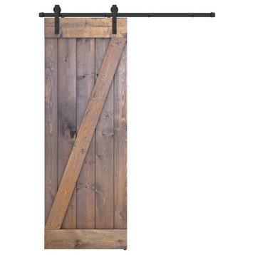 Solid Wood Barn Door, Made in USA, Hardware Kit, DIY, Brown, 30x84"