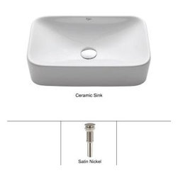 Kraus - KRAUS Rectangular Ceramic Sink in White with Pop Up Drain in Satin Nickel - Bathroom Sinks