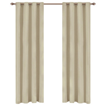 Thermal Insulated Grommet Solid Blackout Window Curtains, Ivory, 52"x108"