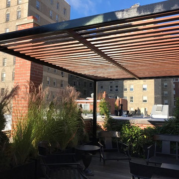 steel pergola with ipe slats