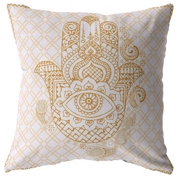 Hamsa Hand Broadcloth Indoor Outdoor Blown and Closed Pillow Gold
