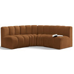 Meridian Furniture - Arc Velvet Upholstered 4-Pc. L-Shaped Modular Sectional, Saddle - Give your living room or den the perfect blend of style and versatility with this Arc velvet fabric curved modular Sectional. Part of the Arc modular furniture collection, this Sectional comes upholstered in rich saddle velvet fabric and features deep channel tufting that adds a touch of luxury while enhancing comfort and support. A seamless combination of form and function, this chair can be used with other Arc pieces to create a myriad of configurations in your well-curated room.