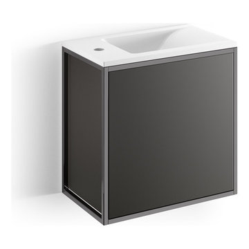 Wall Mounted Single Sink Bathroom Vanity Walnut/ Black