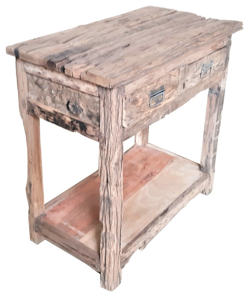 32 Inch Rustic Kitchen Island Table, 2 Drawers, Distressed White Wood ...