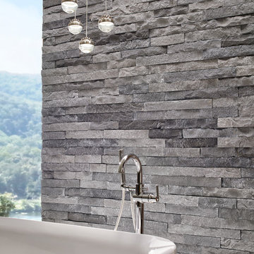 Contemporary Stone Bathroom With Modern Fixtures