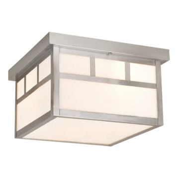 Mission Steel Square Outdoor Flush Mount Ceiling Light White Glass