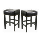 GDF Studio Chantal Backless Leather Stools, Set of 2, Black, Counter Height: 26"