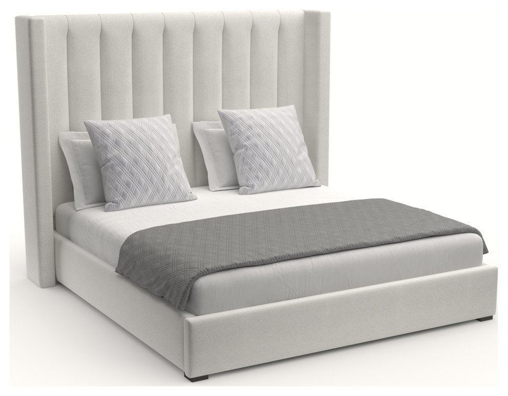 Nativa Interiors Aylet Vertical Channel Tufted Bed, Off White, King, High 87"