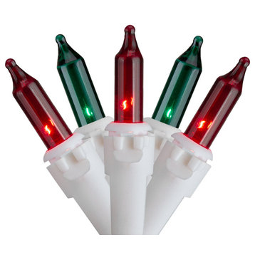 100 Count Red and Green Mini Christmas Lights, 28.8' White Wire