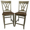 Pair of Solid Wood Bar Stool, Gray and Brown, Counter Height