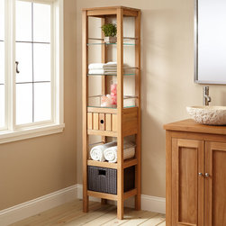 Jolon Teak Tower With Rattan Basket - Bathroom Accessories