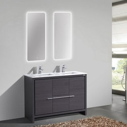 48 inch Gray Oak Modern Double Sink Bathroom Vanity with White Quartz Top - Bathroom Vanities And Sink Consoles