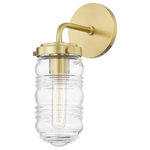 Mitzi by Hudson Valley Lighting - Clara 1-Light Bath Bracket, Aged Brass Finish, Clear Ribbed Glass - An incandescent bulb is on display inside a glass jar shade in this chic piece. Metal accents at the bulb base, arm, canopy and backplate add a touch of shine. Bath and vanity fixtures feature a beehive-inspired, ribbed glass shade.