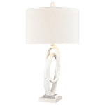 Elk Home - Jovian 30" High 1-Light Table Lamp, Matte White - Requires  1 Light  Medium  Base Bulb Not Included. 66 inches of  cord  . Plug In.  Matte White Finish, White Fabric Shade.