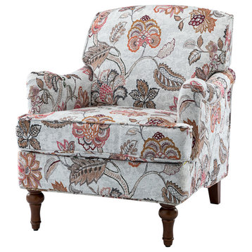 34" Wooden Upholstered Accent Chair, Pink